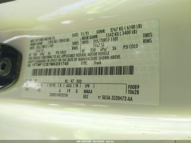 Ford tivct 2021 1FTMF1CB7MKE91745 Image 9