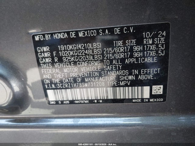 3CZRZ1H78SM731208 Honda k20z5