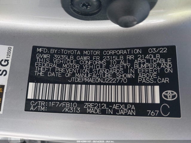JTDEPMAE0NJ222770 Toyota 2zr-fae