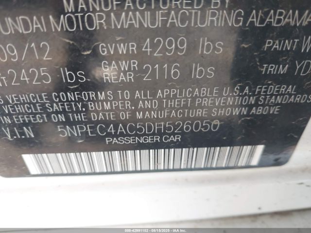 2013 HYUNDAI SONATA 5NPEC4AC5DH526050 Photo 8