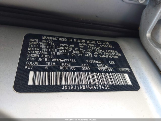 JN1BJ1AW4NW477455 Nissan ROGUE SPORT