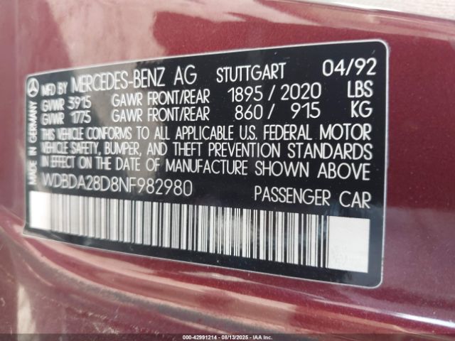 1992 MERCEDES-BENZ 190 WDBDA28D8NF982980 Photo 8
