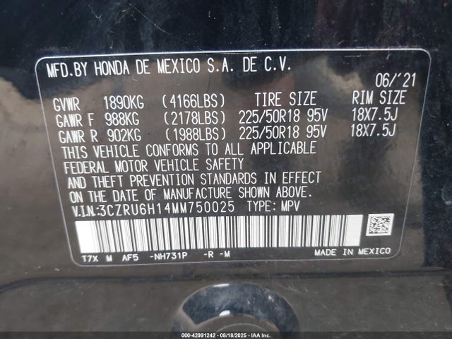 3CZRU6H14MM750025 Honda r18z9