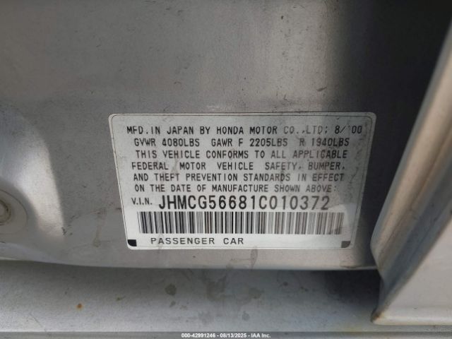 2001 HONDA ACCORD SDN JHMCG56681C010372 Photo 8