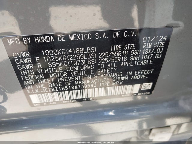 3CZRZ1H51RM739563 Honda k20z5
