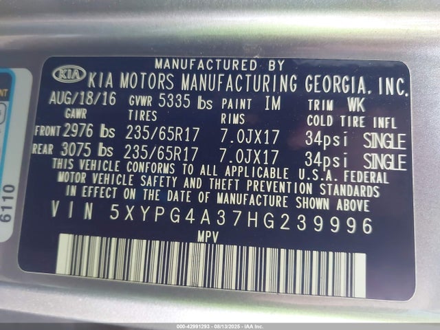 5XYPG4A37HG239996 KIA Sorento