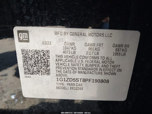 1G1ZD5ST8PF190808 Chevrolet lfv