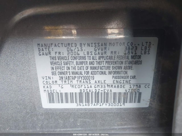 3N1AB7AP1FY300019 Nissan Sentra