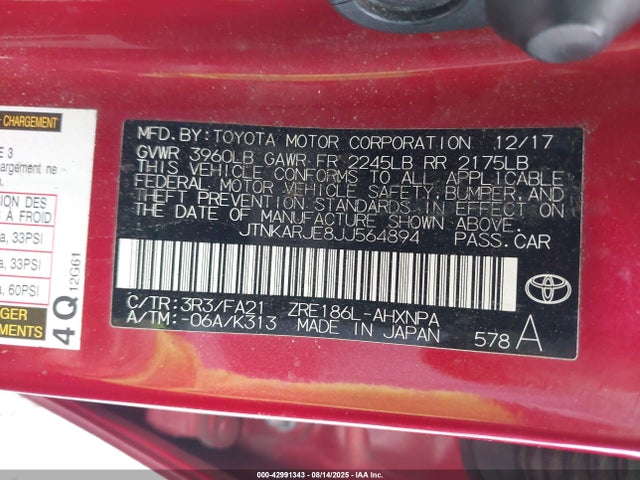JTNKARJE8JJ564894 Toyota 2zr-fae