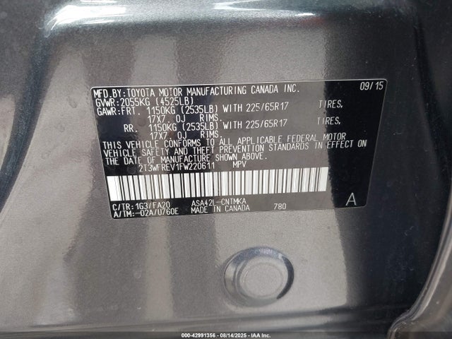 2T3WFREV1FW220611 Toyota 2ar-fe