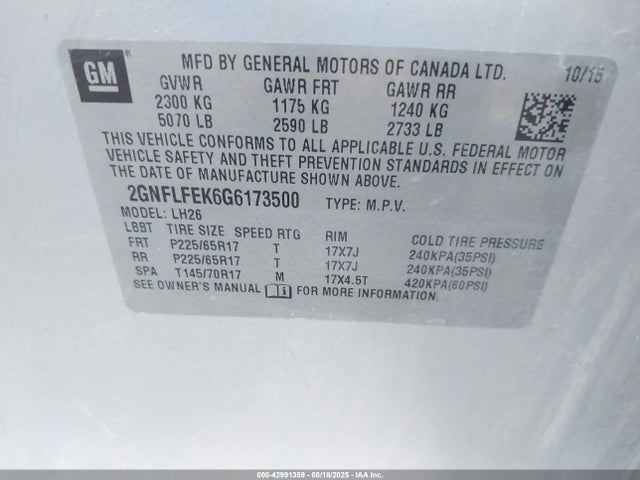 Chevrolet lea - e85 max, aluminum 2016 2GNFLFEK6G6173500 Image 9