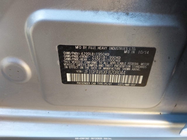 Subaru 2.0l na 2015 JF1GPAV6XF8208044 Image 9