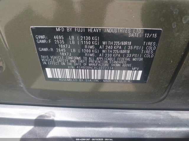 Subaru 2.5l u6 2016 4S4BSBNC8G3272334 Image 9