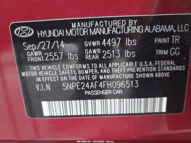 5NPE24AF4FH096513 Hyundai dohc gdi theta-ii