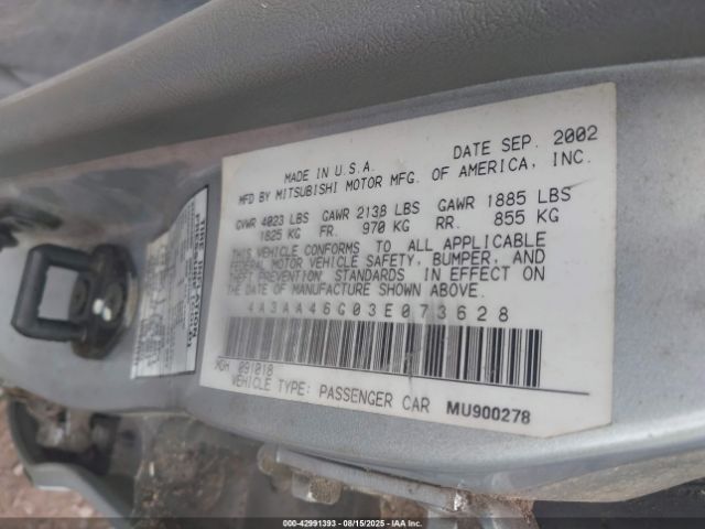 2003 MITSUBISHI GALANT 4A3AA46G03E073628 Photo 8