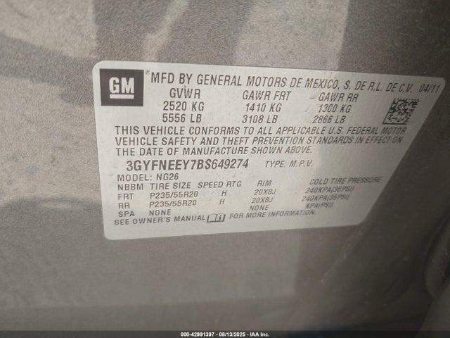 2011 CADILLAC SRX 3GYFNEEY7BS649274 Photo 8