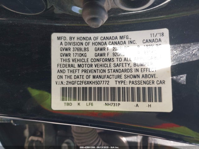 Honda k20c2 2019 2HGFC2F6XKH507772 Image 9