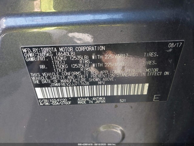 JTMRFREV2JJ717638 Toyota 2ar-fe
