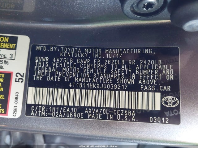4T1B11HKXJU039217 Toyota a25a-fks