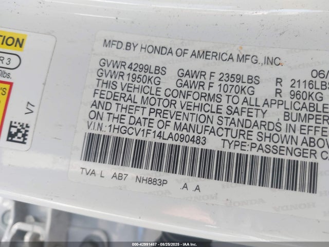 1HGCV1F14LA090483 Honda l15be