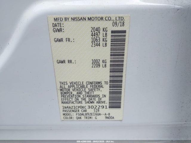1N4AZ1CP0KC302291 Nissan 2019