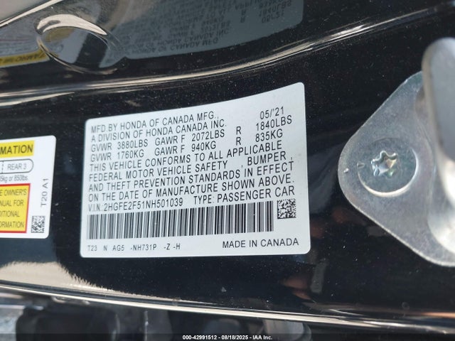 Honda k20c2 2022 2HGFE2F51NH501039 Image 9