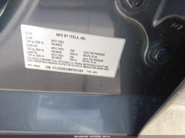 2021 TESLA MODEL Y 5YJYGDEE9MF097569 Photo 8