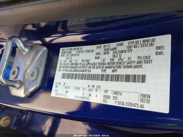 Ford Escape 2016 1FMCU9J99GUA93733 Image 9