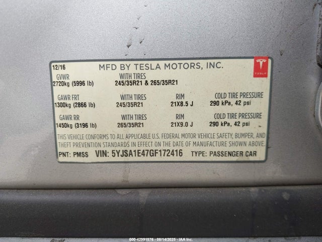 2016 TESLA MODEL S 5YJSA1E47GF172416 Photo 8