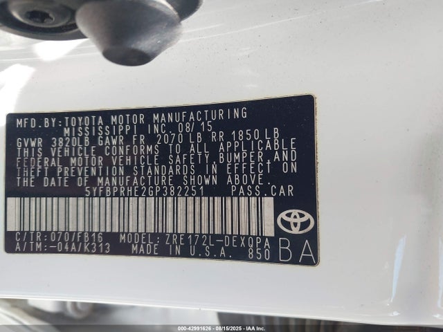Toyota 2zr-fae 2016 5YFBPRHE2GP382251 Image 9