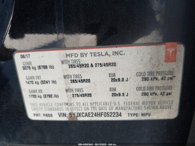 2017 TESLA MODEL X 5YJXCAE24HF052234 Photo 8