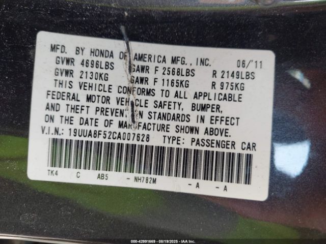 2012 ACURA TL 19UUA8F52CA007628 Photo 8