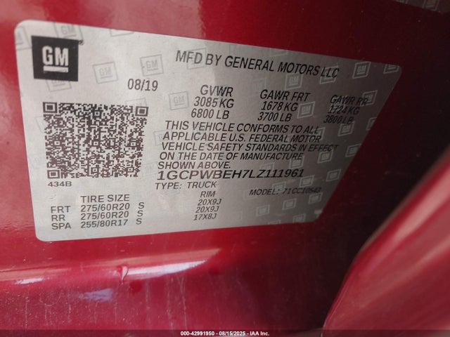 1GCPWBEH7LZ111961 Chevrolet lv3 - gen 5, sidi, vvt, ohv, e85 max alum