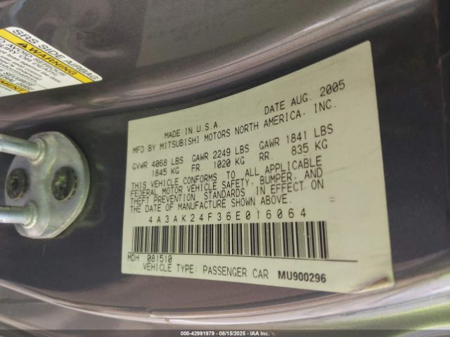 2006 MITSUBISHI ECLIPSE 4A3AK24F36E016064 Photo 8