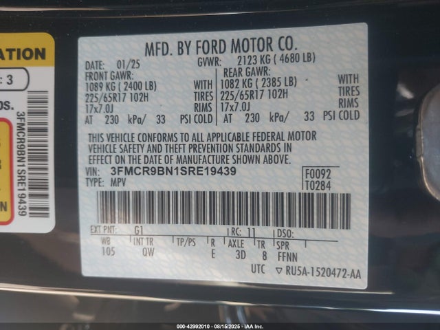 3FMCR9BN1SRE19439 Ford dragon
