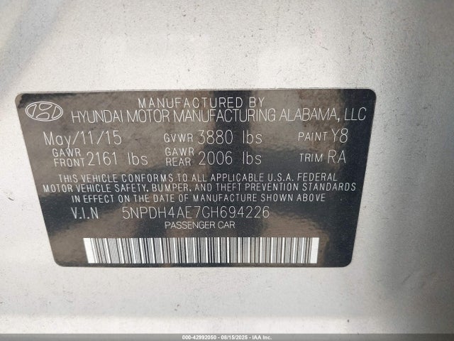 Продажа на аукционе авто 2016 Hyundai Elantra Se, vin: 5NPDH4AE7GH694226, номер лота: 42992050
