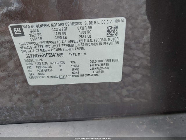2015 CADILLAC SRX 3GYFNEE31FS547530 Photo 8