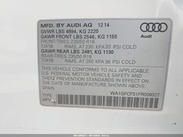 2015 AUDI Q3 WA1GFCFS1FR009327 Photo 8