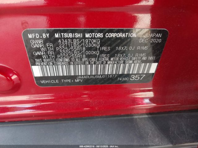 2021 MITSUBISHI OUTLANDER SPORT JA4ARUAU5MU011877 Photo 8