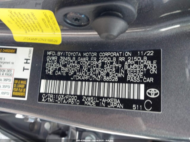 JTDKAMFU7N3188528 Toyota 2zr-fxe,1nm