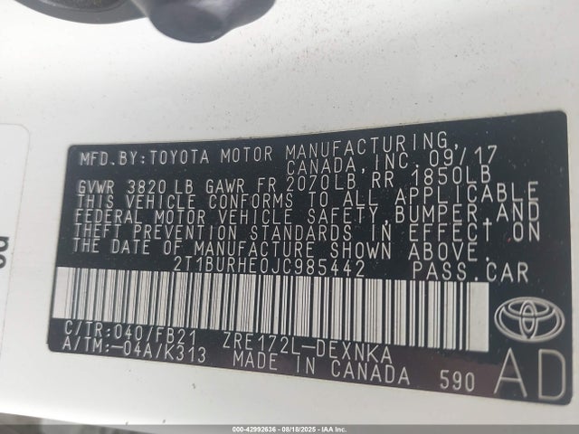Toyota 2zr-fe 2018 2T1BURHE0JC985442 Image 9
