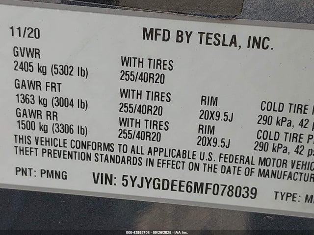 2021 TESLA MODEL Y 5YJYGDEE6MF078039 Photo 8