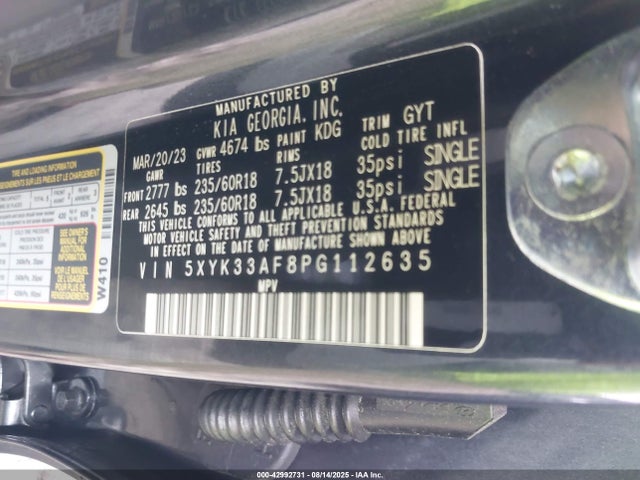 5XYK33AF8PG112635 KIA gdi theta iii