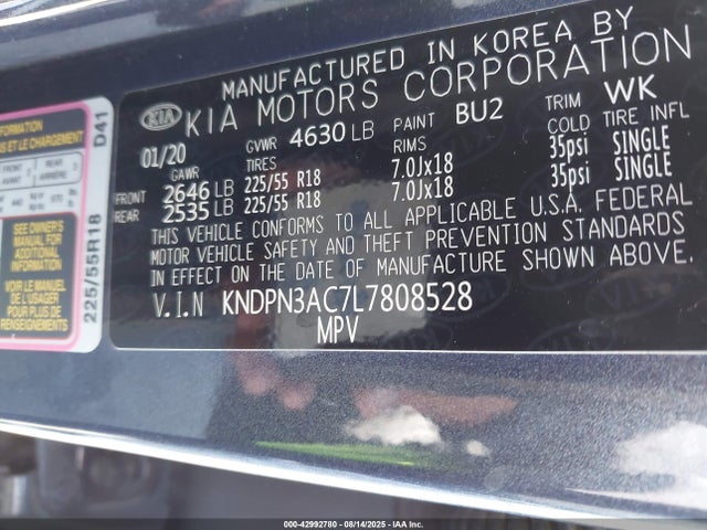 KNDPN3AC7L7808528 KIA gdi theta ii