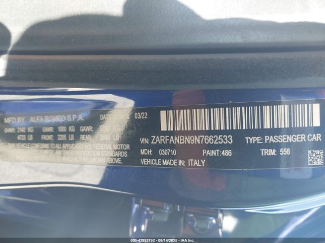 2022 ALFA ROMEO GIULIA ZARFANBN9N7662533 Photo 8