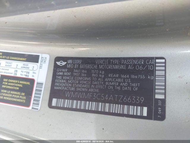 2010 MINI COOPER WMWMF3C54ATZ66339 Photo 8