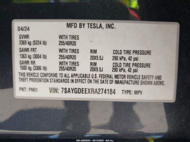 2024 TESLA MODEL Y 7SAYGDEEXRA274184 Photo 8