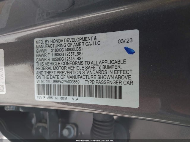 42992892 :رقم المزاد ، 19UUB5F42PA003569 vin ، 2023 Acura Tlx Technology Package مزاد بيع