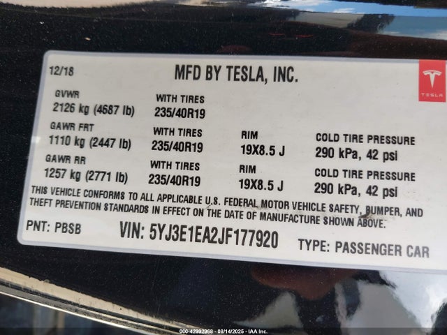 2018 TESLA MODEL 3 5YJ3E1EA2JF177920 Photo 8