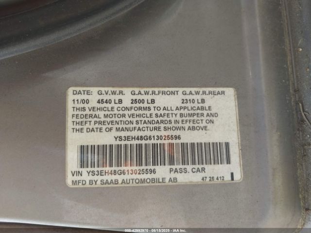 2001 SAAB 9-5 YS3EH48G613025596 Photo 8